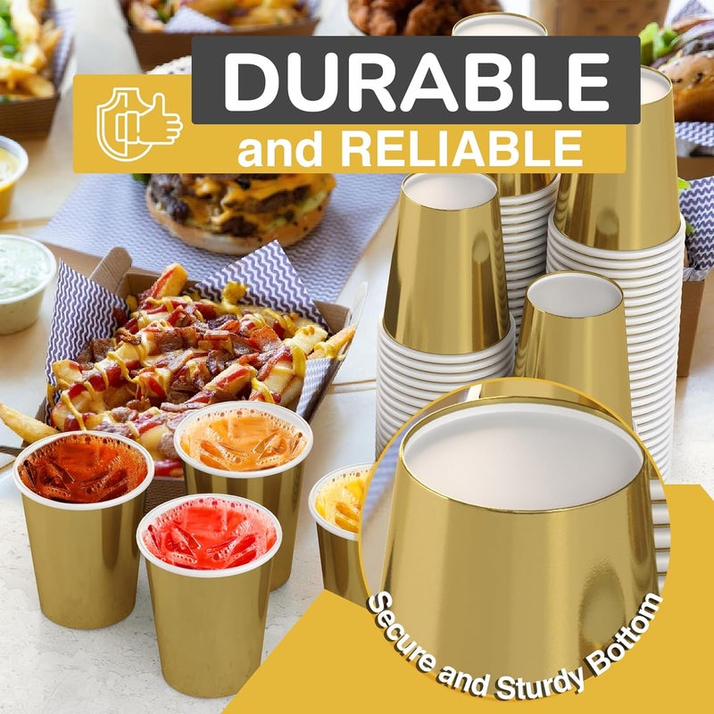 Party Solids Gold Paper Cups 12 oz Durable Disposable Cups 100 Paper Tumblers for Hot Drinks and Cold Drinks Thick 280 GSM Hot Cup for Tea & Coffee Cup To Go Fun Colors for Parties & Events - Image 4