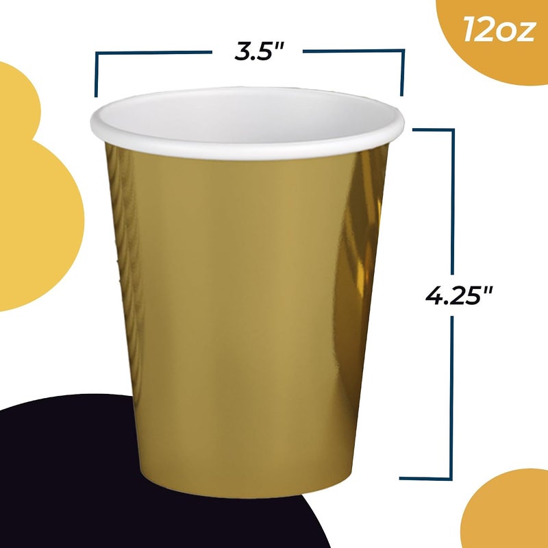 Party Solids Gold Paper Cups 12 oz Durable Disposable Cups 100 Paper Tumblers for Hot Drinks and Cold Drinks Thick 280 GSM Hot Cup for Tea & Coffee Cup To Go Fun Colors for Parties & Events - Image 3