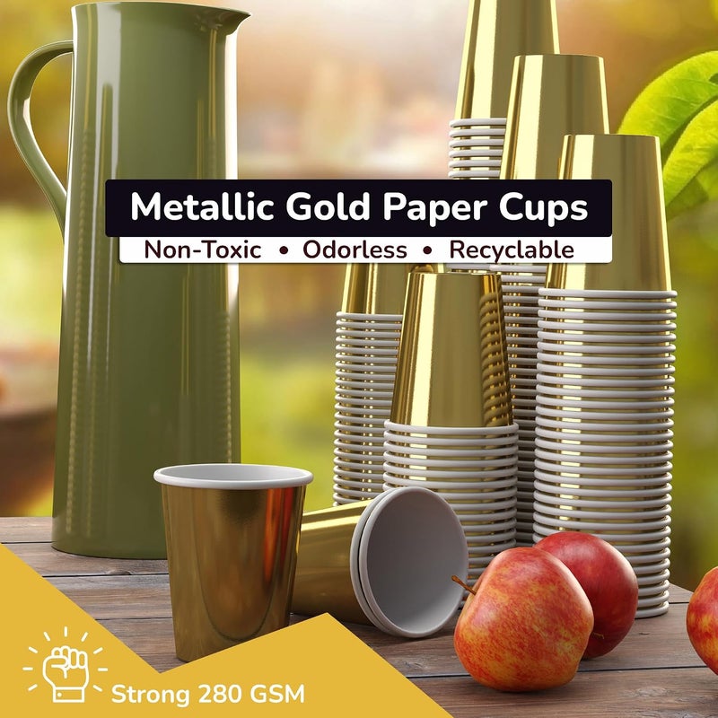 Party Solids Gold Paper Cups 12 oz Durable Disposable Cups 100 Paper Tumblers for Hot Drinks and Cold Drinks Thick 280 GSM Hot Cup for Tea & Coffee Cup To Go Fun Colors for Parties & Events - Image 5