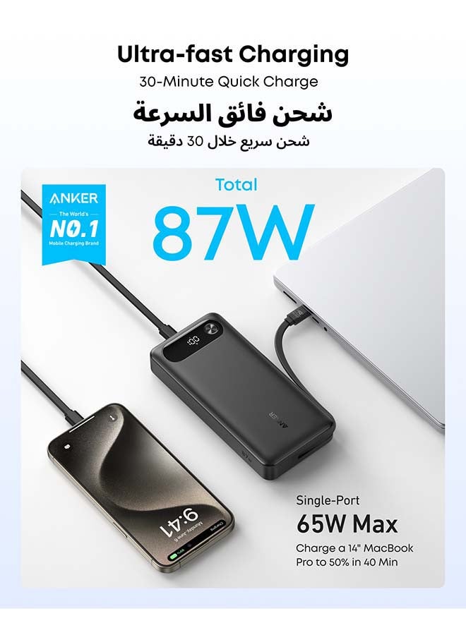 Anker 20000 mAh Power Bank, 20,000mAh Portable Charger with Built-In USB-C Cable, 87W Max Fast Charging Battery Pack, For MacBook, iPhone 17/16 Series, Samsung, Switch, and More Black - Image 4