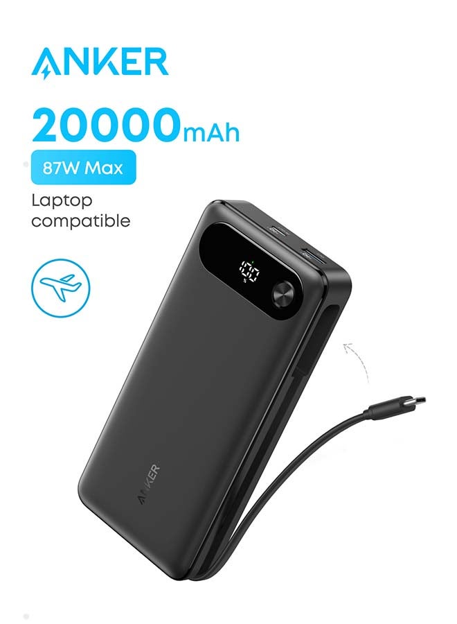 Anker 20000 mAh Power Bank, 20,000mAh Portable Charger with Built-In USB-C Cable, 87W Max Fast Charging Battery Pack, For MacBook, iPhone 17/16 Series, Samsung, Switch, and More Black - Image 1