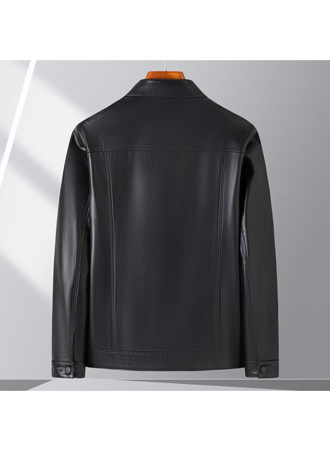 Fapai New Men's Genuine Leather Jacket With Lapel, Versatile And Simple Leather Jacket For Autumn And Winter - Image 3