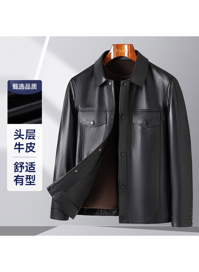 Fapai New Men's Genuine Leather Jacket With Lapel, Versatile And Simple Leather Jacket For Autumn And Winter - Image 2