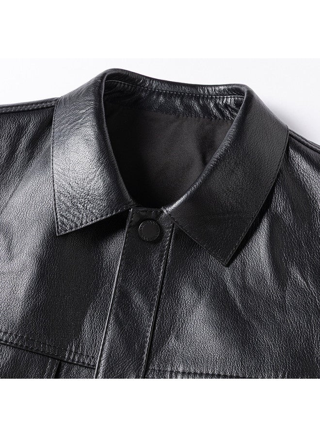 Fapai New Men's Genuine Leather Jacket With Lapel, Versatile And Simple Leather Jacket For Autumn And Winter - Image 5