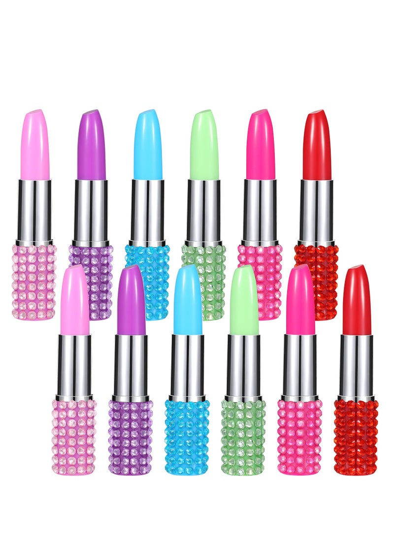 Excefore Lipstick Shape Pen, 12 Pcs Rhinestone Crystal Ballpoint Pen Lipstick Shape Novelty Pens 1.0 Mm Blue Ink Lipstick Pens Cute Mini Ballpoint Pens for Girl, Women, Children, Students - Image 1