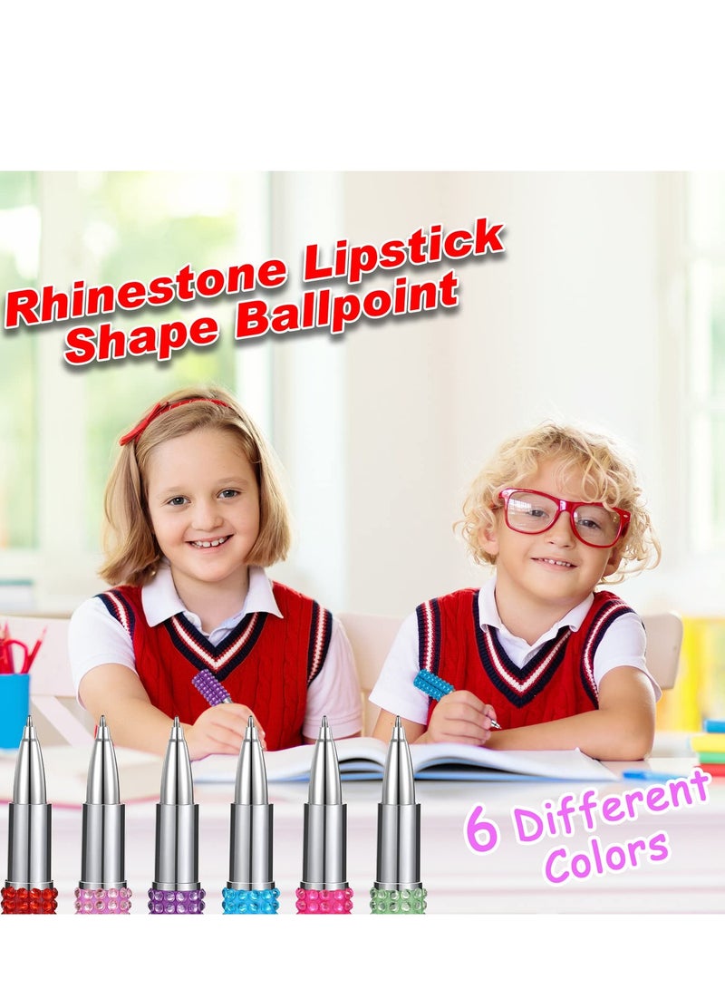 Excefore Lipstick Shape Pen, 12 Pcs Rhinestone Crystal Ballpoint Pen Lipstick Shape Novelty Pens 1.0 Mm Blue Ink Lipstick Pens Cute Mini Ballpoint Pens for Girl, Women, Children, Students - Image 4