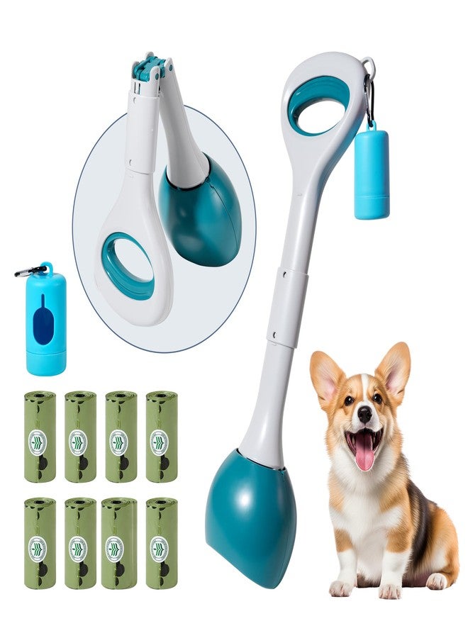 NYEONHRT Dog Pooper Scooper Portable with Bag Attachment, One Handed Foldable Design, Includes 120 Biodegradable Waste Bags and Dispenser, 19 Inch Handle for Grass Yard Gravel Cleanup (Green) - Image 1