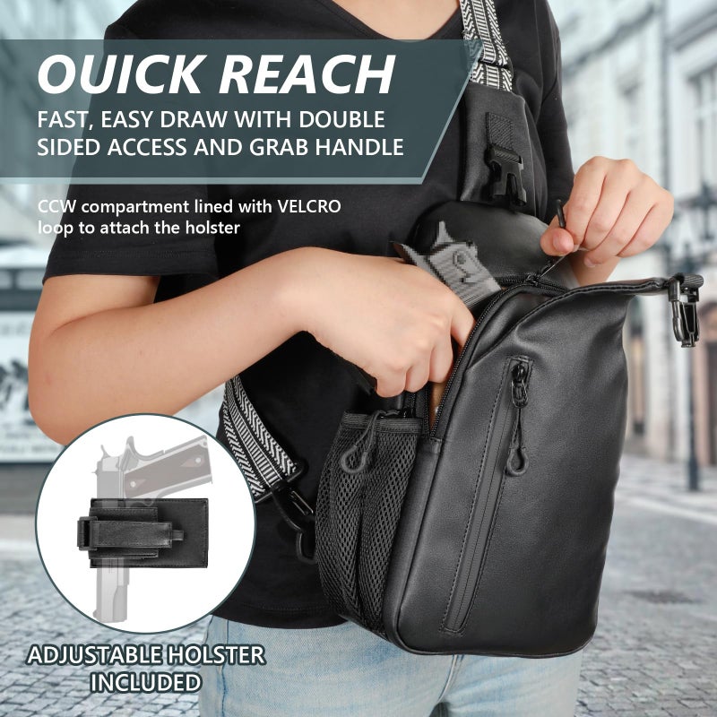 DegeTMVe Tactical CCW Sling Bag for Men & Women - Premium Vegan Leather Concealed Carry Holster Crossbody Bag, Anti-Theft Pack with Adjustable Guitar Strap (Fits iPad 11, iPhone 16 Pro Max) - Image 2
