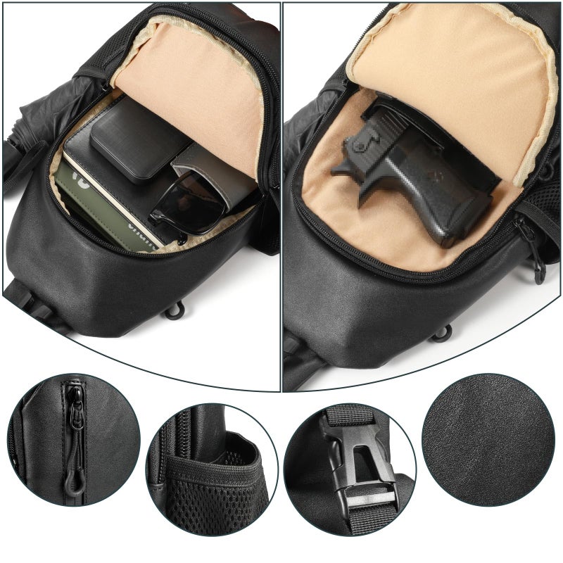 DegeTMVe Tactical CCW Sling Bag for Men & Women - Premium Vegan Leather Concealed Carry Holster Crossbody Bag, Anti-Theft Pack with Adjustable Guitar Strap (Fits iPad 11, iPhone 16 Pro Max) - Image 4
