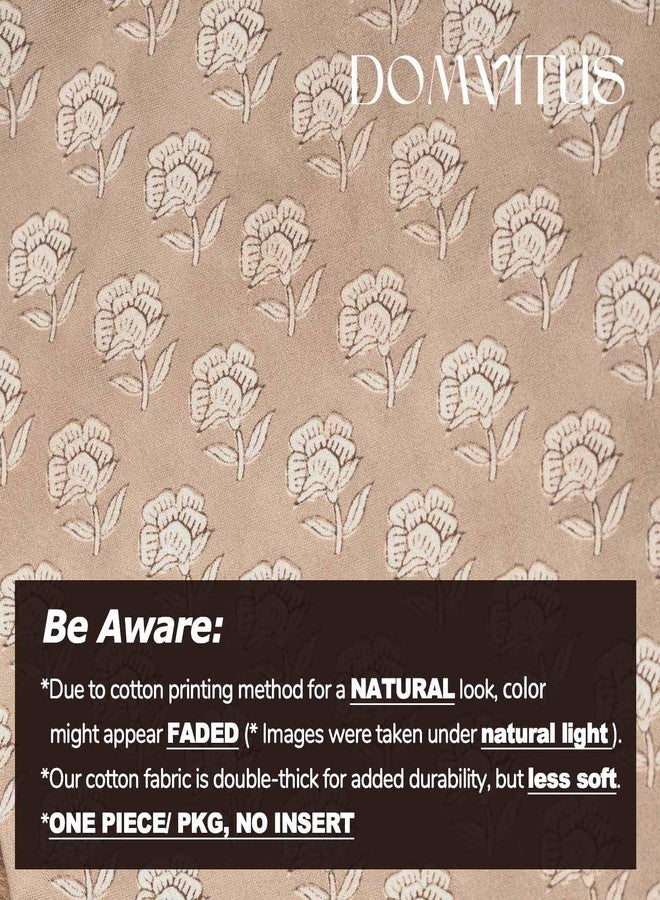 DOMVITUS Floral Pillow Covers 18x18 Throw Pillow Covers Decorative Farmhouse Block Floral Print Vintage Pillow Cover for Living Room Couch Bed, Light Camel, 1PC - Image 3