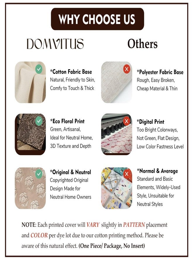 DOMVITUS Floral Pillow Covers 18x18 Throw Pillow Covers Decorative Farmhouse Block Floral Print Vintage Pillow Cover for Living Room Couch Bed, Light Camel, 1PC - Image 4