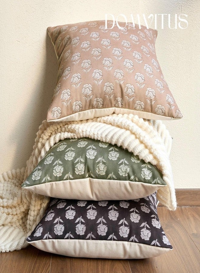 DOMVITUS Floral Pillow Covers 18x18 Throw Pillow Covers Decorative Farmhouse Block Floral Print Vintage Pillow Cover for Living Room Couch Bed, Light Camel, 1PC - Image 5