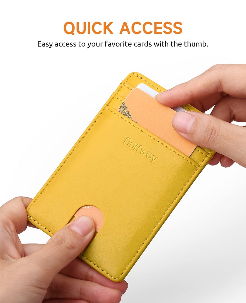 Buffway Mens Slim Wallet, Minimalist Thin Front Pocket Leather Credit Card Holder with RFID Blocking for Work Travel - Seattle Yellow - Image 3