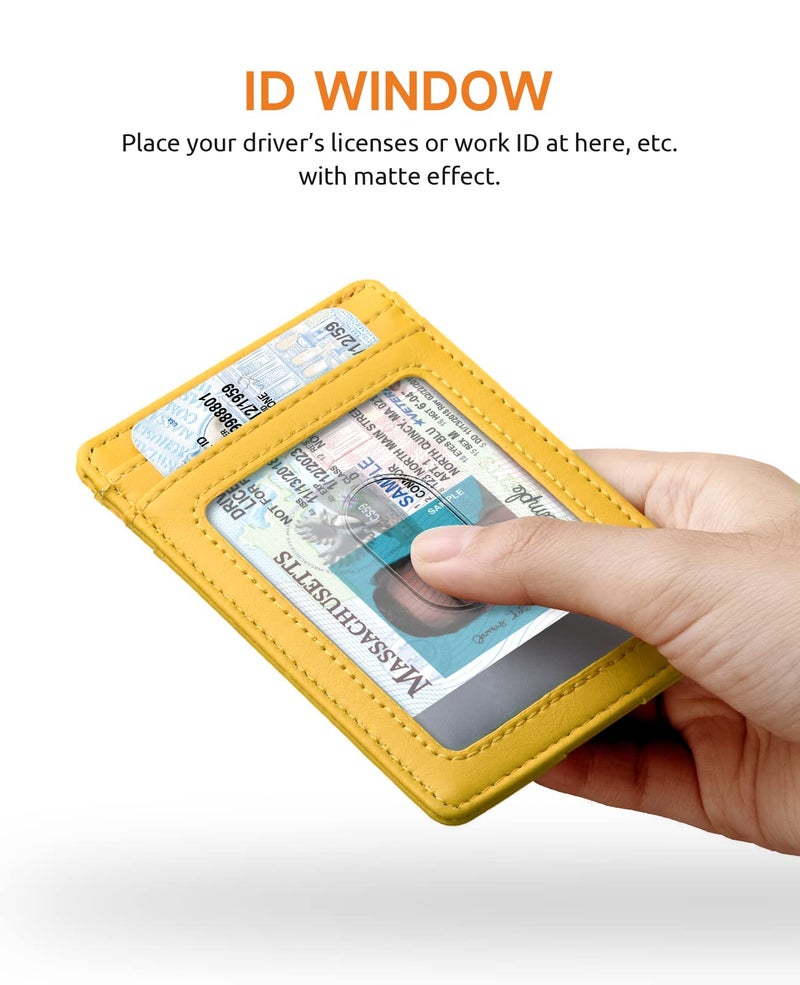 Buffway Mens Slim Wallet, Minimalist Thin Front Pocket Leather Credit Card Holder with RFID Blocking for Work Travel - Seattle Yellow - Image 4