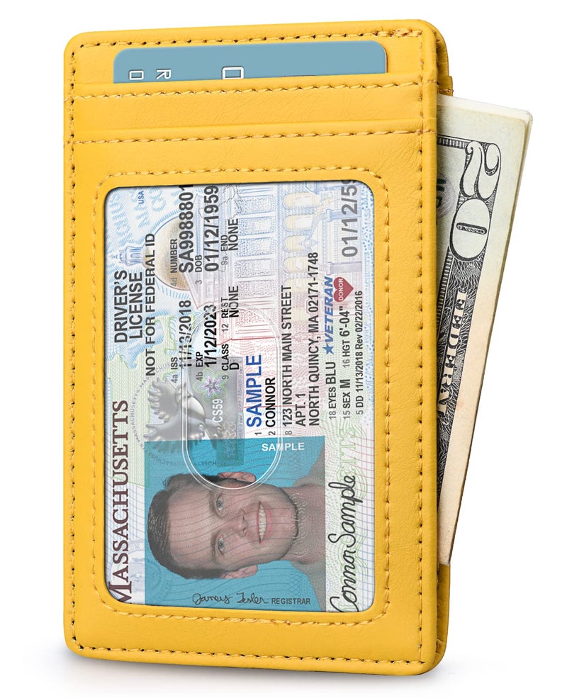 Buffway Mens Slim Wallet, Minimalist Thin Front Pocket Leather Credit Card Holder with RFID Blocking for Work Travel - Seattle Yellow - Image 2