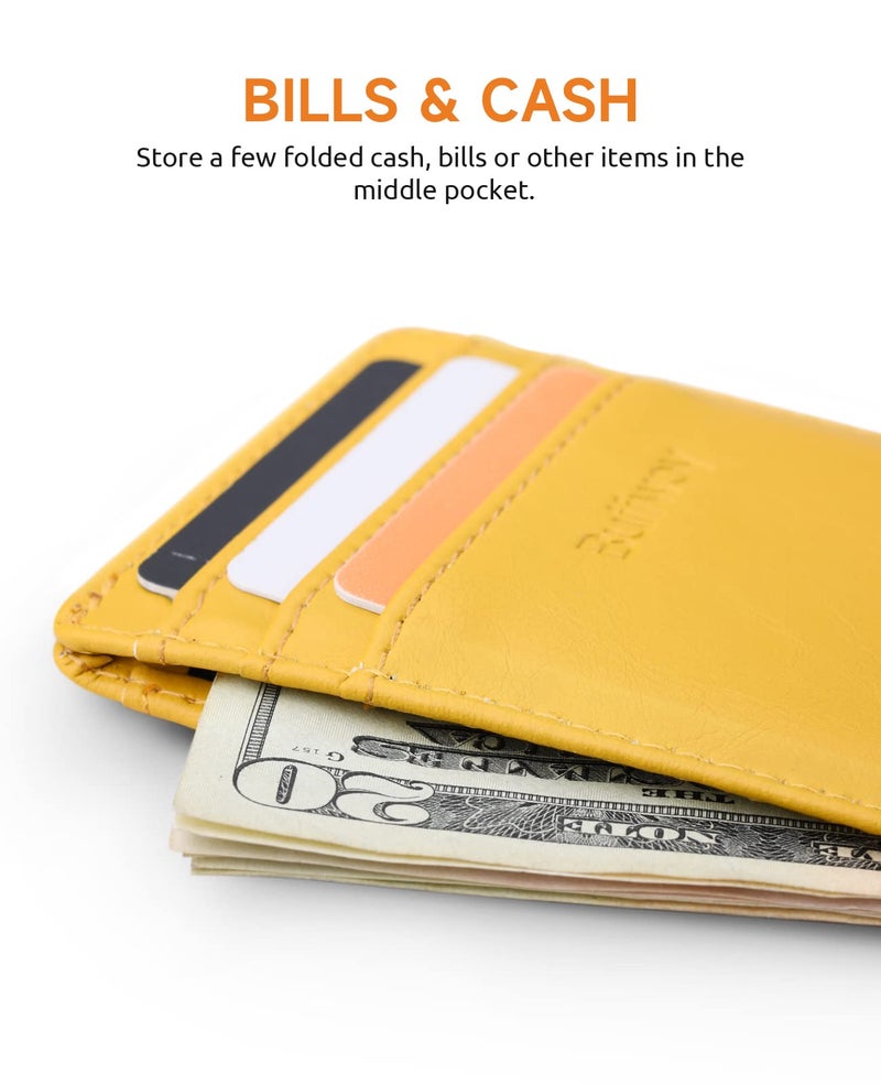 Buffway Mens Slim Wallet, Minimalist Thin Front Pocket Leather Credit Card Holder with RFID Blocking for Work Travel - Seattle Yellow - Image 5