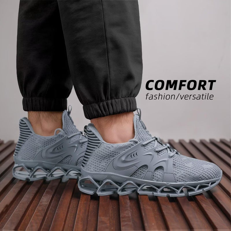 Luogoks Men's Walking Running Shoes Blade Tennis Casual Fashion Sneakers Comfort Non Slip Sport Athletic Grey 6.5 - Image 2