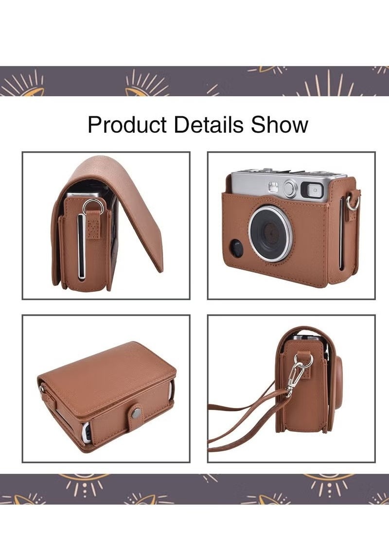 Case for Fuji Mini EVO ,Camera Compatible Camera with Adjustable Shoulder Strap in Brown Lychee Texture Horizontal Style