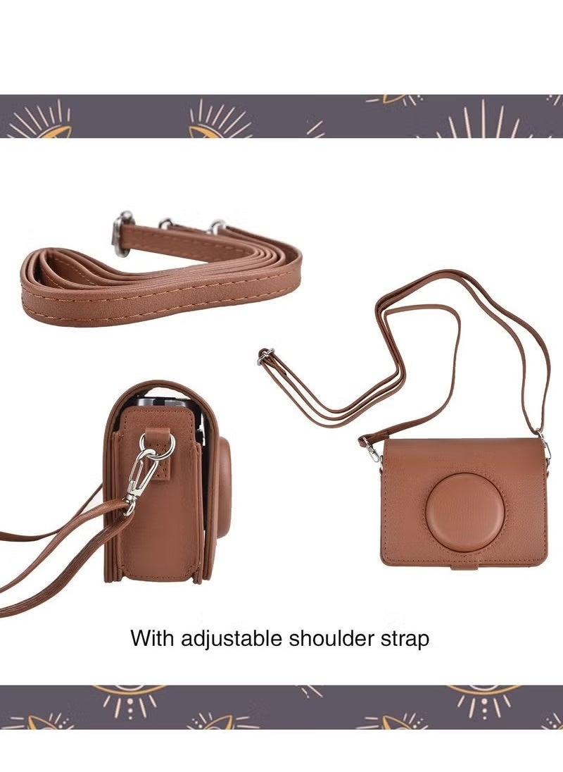 Realfrog Case for Fuji Mini EVO ,Camera Compatible Camera with Adjustable Shoulder Strap in Brown Lychee Texture Horizontal Style  - Image 3