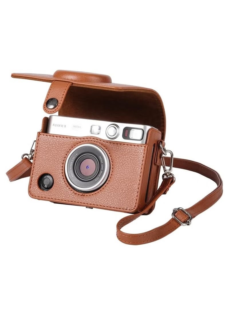 Realfrog Case for Fuji Mini EVO ,Camera Compatible Camera with Adjustable Shoulder Strap in Brown Lychee Texture Horizontal Style  - Image 1