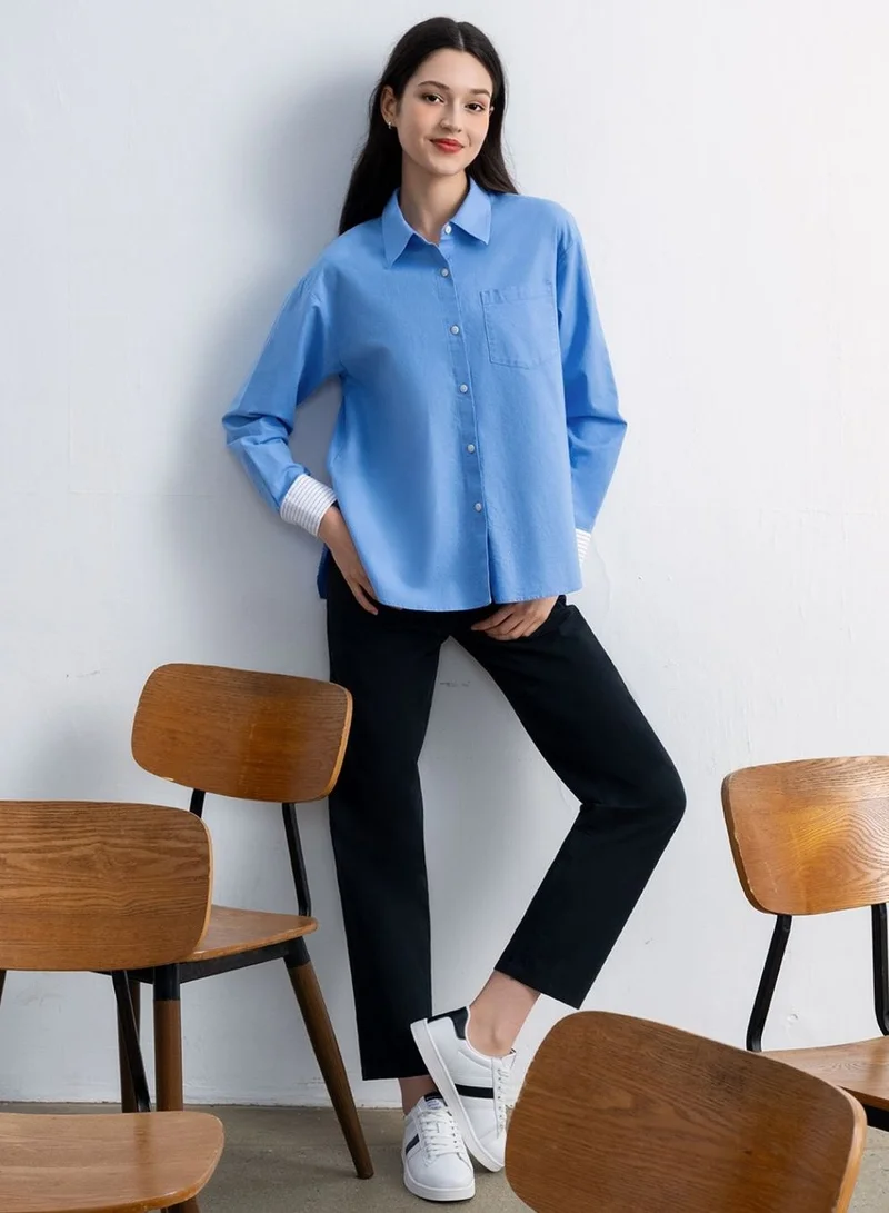 جيوردانو قميص نسائي واسع بأكمام طويلة من قماش أكسفورد