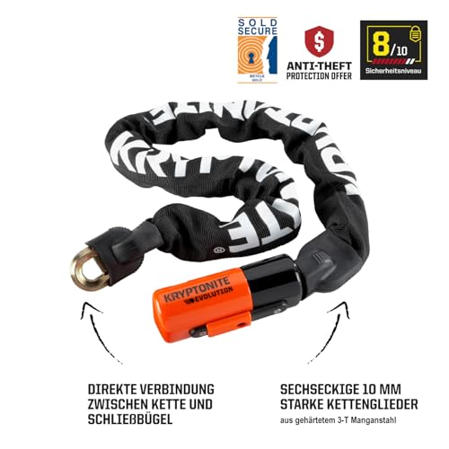 Kryptonite Evolution 1090 Bike Chain Lock, 3 Feet Long 10mm Steel Chain Heavy Duty Anti-Theft Sold Secure Gold Bicycle Chain Lock with Keys for Bike, Motorcycle, Scooter, Bicycle, Door, Gate, Fence - Image 2