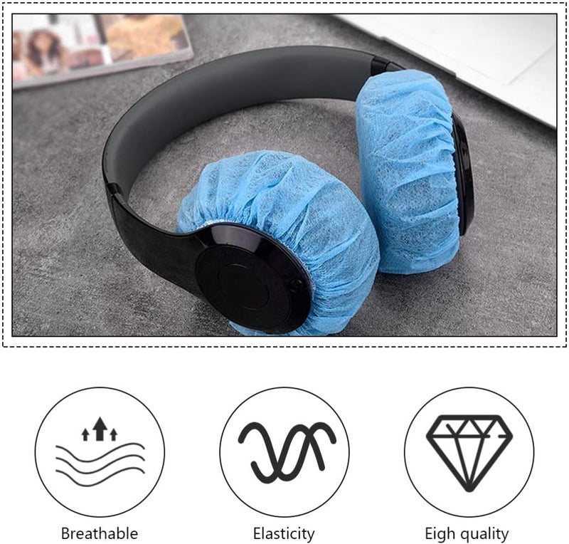 Hemobllo Disposable Headphone Covers - 100 Pcs Nonwoven Earphone Covers Stretchable Headphone Covers Dust-Proof Sanitary Headset Ear Pads Cover Protector (Blue, 11cm Diameter) - Image 4
