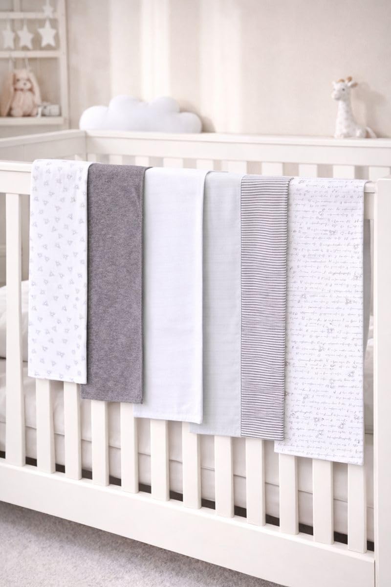 TuddyBuddy Baby Burp Cloth Towel Napkins for Baby Large 17x12 Inches, Fine Double Layer 100% Cotton (5 Pcs Burp Towels, Grey Bees) - Image 2