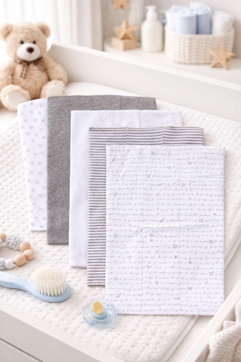 TuddyBuddy Baby Burp Cloth Towel Napkins for Baby Large 17x12 Inches, Fine Double Layer 100% Cotton (5 Pcs Burp Towels, Grey Bees) - Image 1