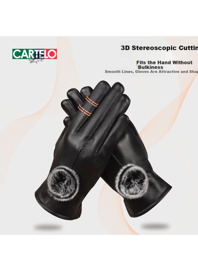 Cartelo Genuine Leather Gloves Women Autumn Winter Thickened Warm Driving Riding Skiing Lambskin Gloves Birthday Gift For Girlfriend - Image 1