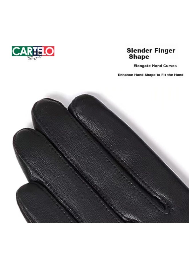 Cartelo Genuine Leather Gloves Women Autumn Winter Thickened Warm Driving Riding Skiing Lambskin Gloves Birthday Gift For Girlfriend - Image 2