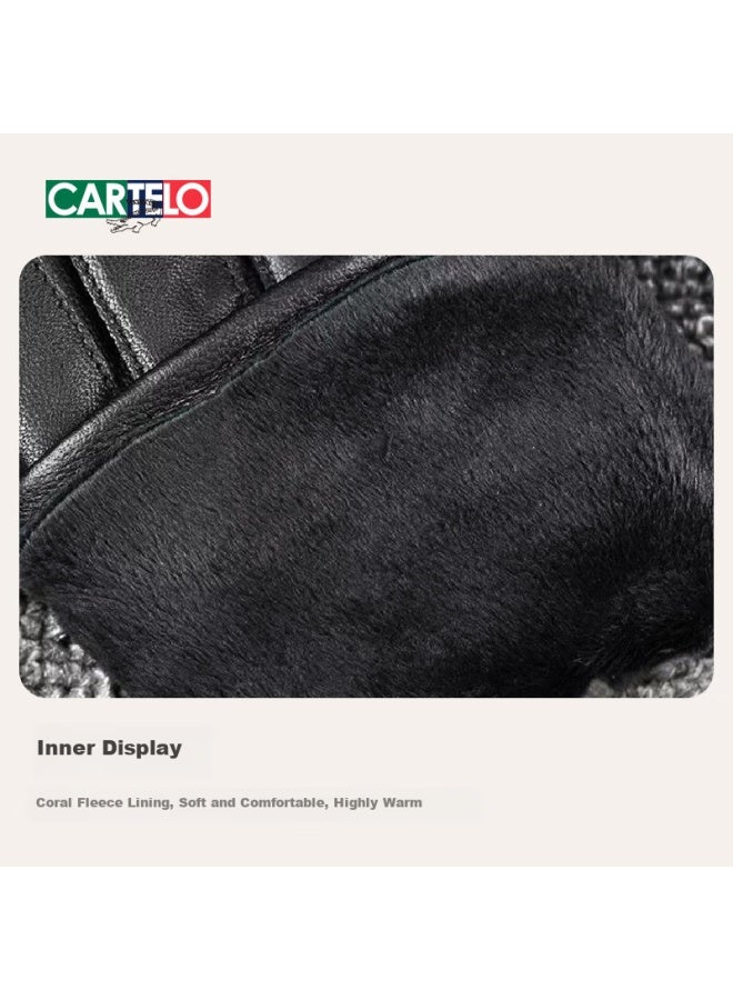 Cartelo Genuine Leather Gloves Women Autumn Winter Thickened Warm Driving Riding Skiing Lambskin Gloves Birthday Gift For Girlfriend - Image 3