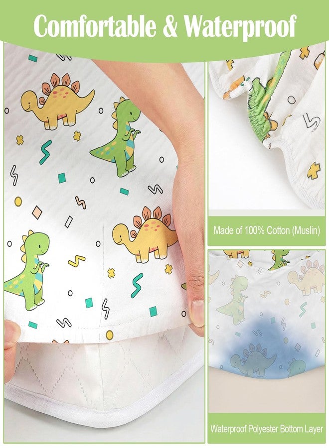 Lattlefnki Changing Pad Cover Waterproof 2-Pack for Baby Boys, Soft Breathable Cotton Fitted Diaper Changing Table Covers, Fit Standard 32"x16" Contoured Pad, Green Dinosaur - Image 4