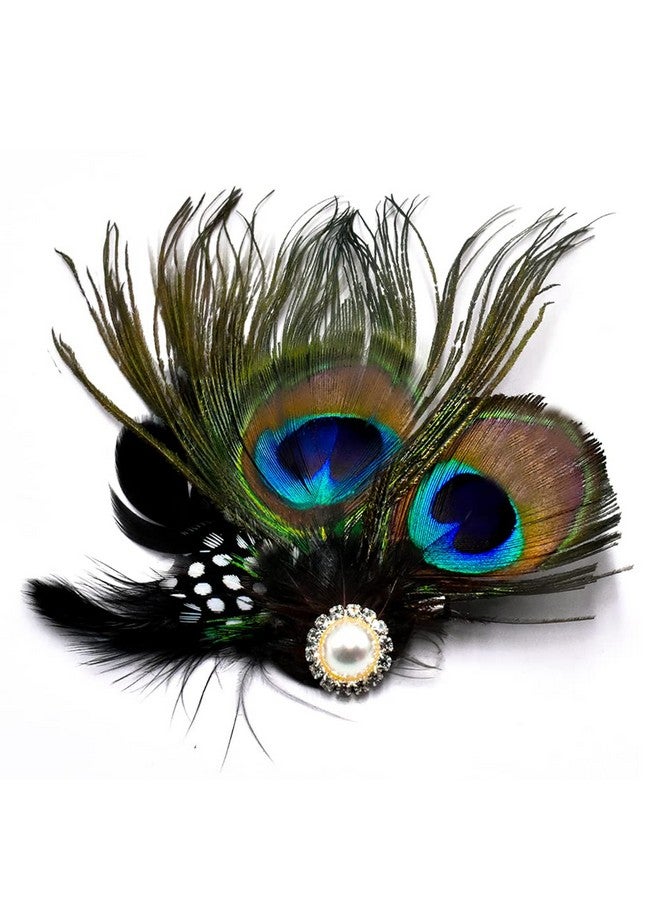 Aliotech Beautiful Butterfly Peacock Feather Hair Clip Pins With Artificial Pearl Rhinestones Feather Hair Clip Pin Bridal Wedding Dance Party Hair Accessory(Pearl) - Image 2
