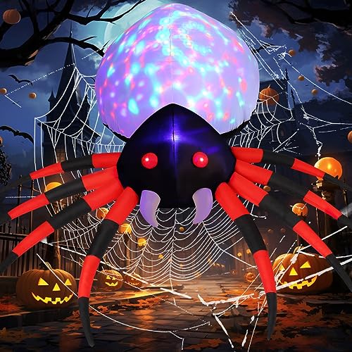 GOOSH 8 FT Width Halloween Inflatables Spider - Blow Up Yard Decorations with Magic Light - Halloween Outdoor Inflatables for Yard Garden Lawn Decor - Image 1