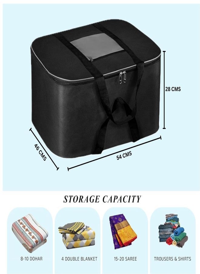 Clairs Fabric Underbed Storage Bag Moisture Proof Cloth Organiser Big Underbed Storage Bag With Zippered Closure And Handle (Black Red, 54X46X28Cm) (Pack Of 2, Grey Black) - Image 3