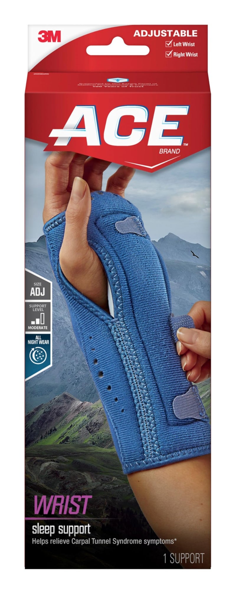 ACE Night Wrist Sleep Support Adjustable Blue Helps Provide Relief from Symptoms of Carpal Tunnel Syndrome and other Wrist Injuries