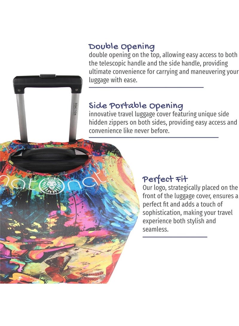 natOnat Travel Luggage Cover Protector - Suitcase Cover - Stretchy, Washable Spandex & Polyester - Protects Against Dirt & Scratches - Festival Design - Fits 72-81 CM Height ( X Large ) - Image 3