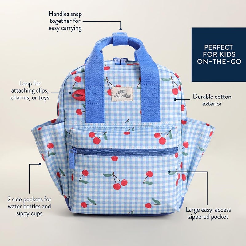 Itzy Ritzy Toddler Backpack - Daycare Bag - Features Adjustable Shoulder Straps, 2 Side Pockets & Spacious Interior with Wipeable Fabric Lining & Name Label, Cherry - Image 4