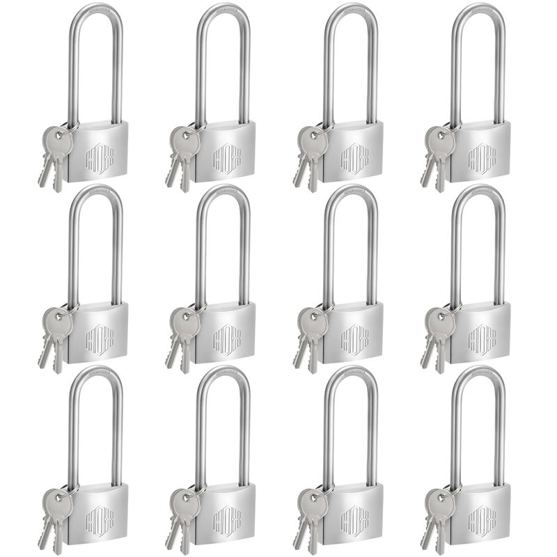 HOX MarineGrade Rustproof Padlock Stainless Steel Shackle ChromePlated Brass Body Weatherproof Outdoor Lock 25Inch Long Shackle 12Pack - Image 2
