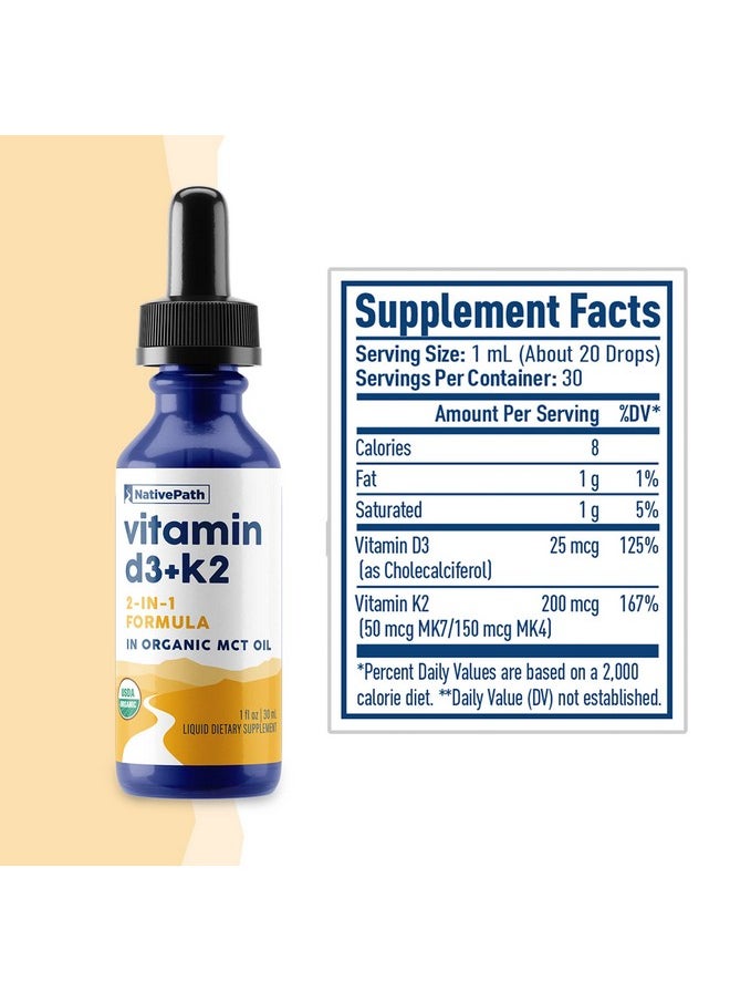 NativePath D3K2 Tincture 1000Iu Vitamin D3 And Vitamin K2 Supplement With Organic Mct Oil 1 Fluid Ounce Rapid Bioavailability Multivitamin For Bone Strength And Total Body Wellness 30 Servings  - Image 3