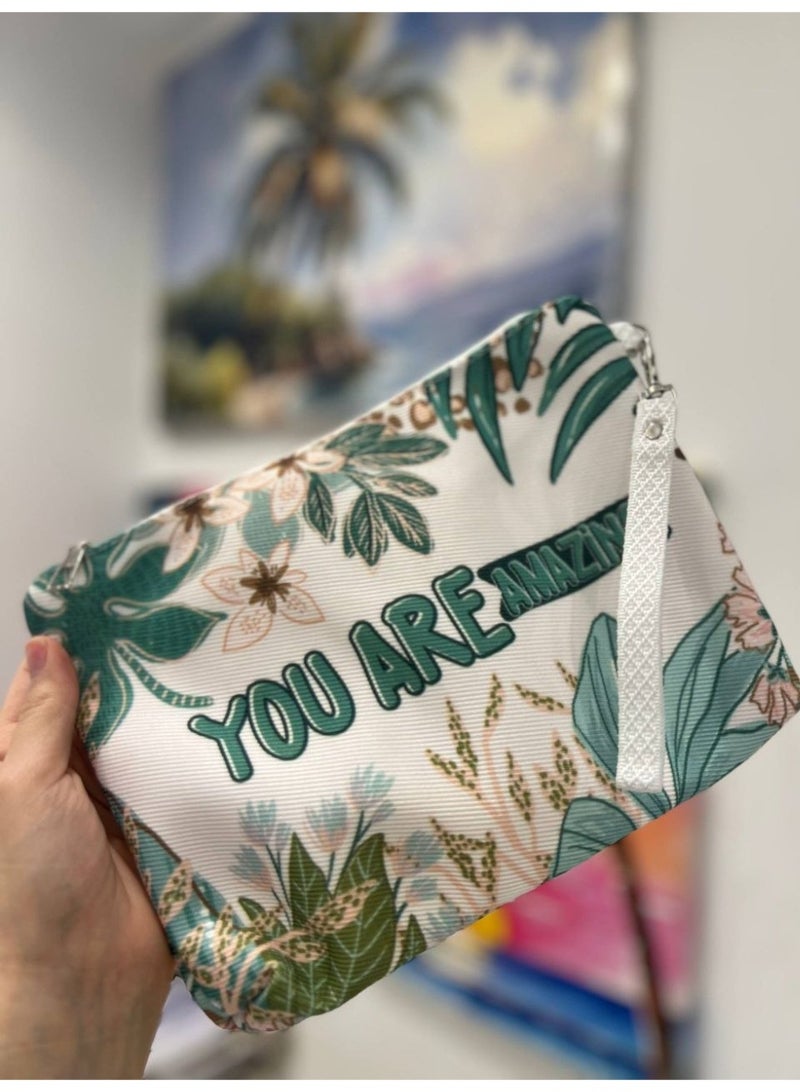 Waterproof beach tote bag with a makeup clutch—a large gabardine beach bag with high-quality double-sided printing, perfect for travel and summer vacations - Image 2