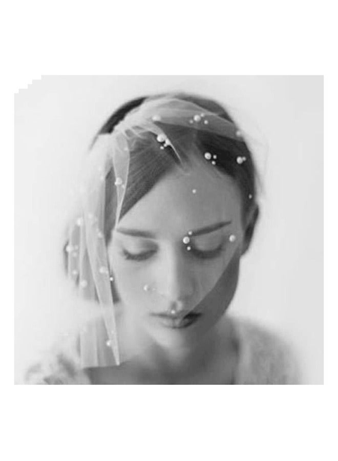 Imitation Pearls Bridal Birdcage Veil - Image 2