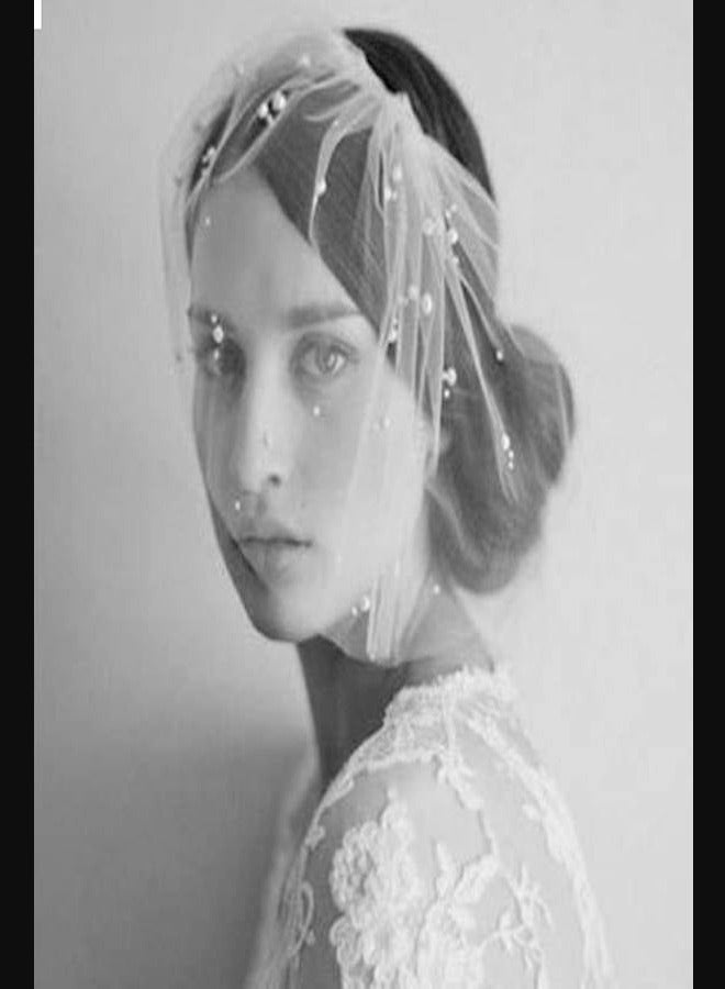 Imitation Pearls Bridal Birdcage Veil - Image 3