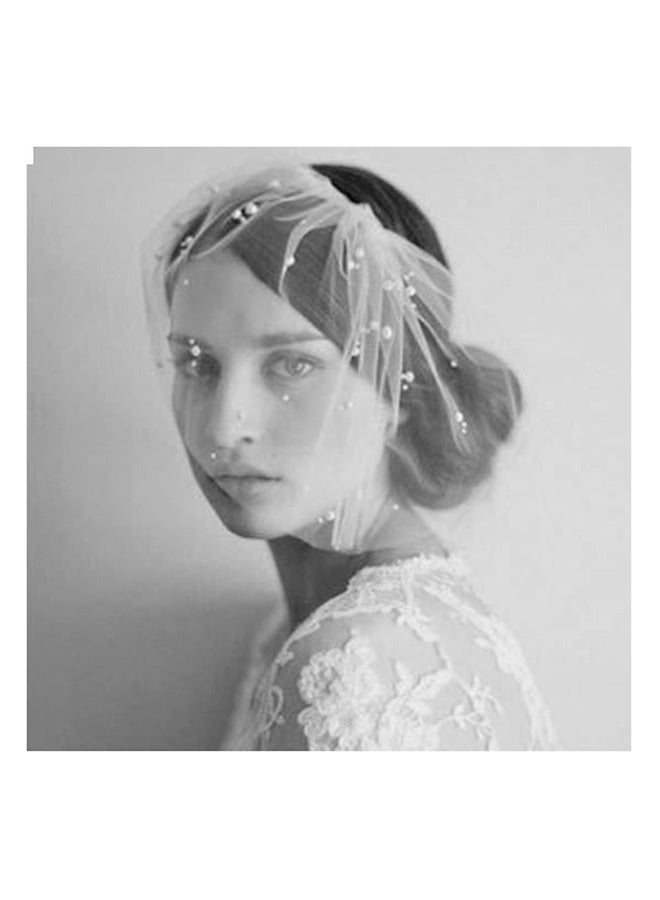 Imitation Pearls Bridal Birdcage Veil - Image 1