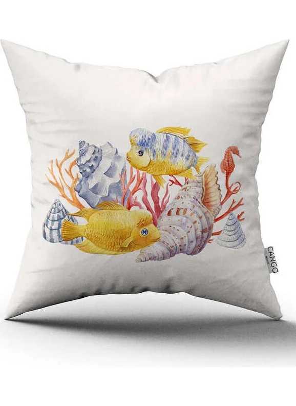 Cango Home Double Sided Blue Orange Marine Patterned Digital Printed Throw Pillow Cover CGH1175