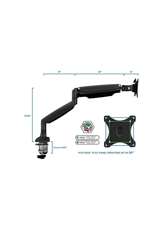 erorex - Single Monitor Arm Desk | Gas Spring Monitor Arm | Full Motion Articulating Height Adjustable | Fits 21 22 23 24 27 30 32 Inch VESA Compatible Computer Screen | Clamp and Grommet Base - Image 1