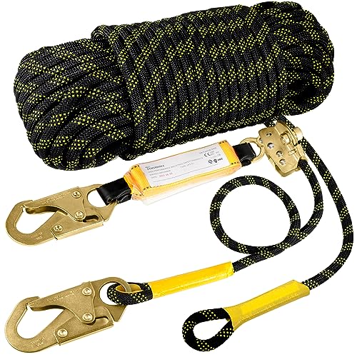 TT TRSMIMA TRSMIMA Rope Harness Safety Lanyard：25ft Vertical Roofing Rope With Grab Snap Hooks Shock Absorber - Fall Protection Tree Climbing Line Kit Heavy Duty Roof Safety Equipment ANSI CE - Image 1
