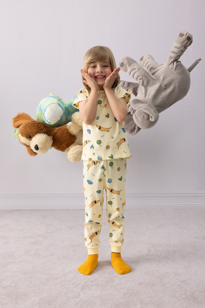 ديفاكتو طقم بيجاما بيبي اولادي أصفر ممشط قصة عادية - قطعتين - Image 1