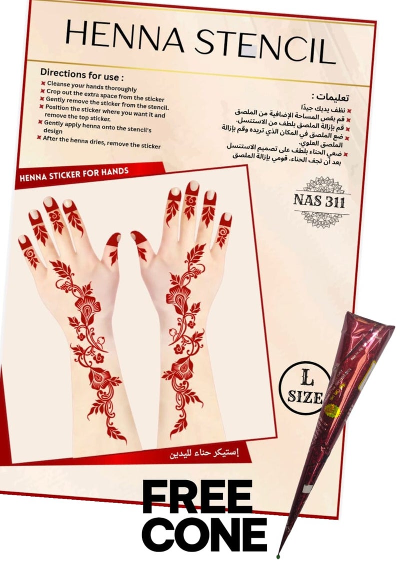 Reusable Henna Stencil Set 3PCS COMBO with Free Cone – Easy Mehndi Design Templates for Hands NAS311 - Image 1